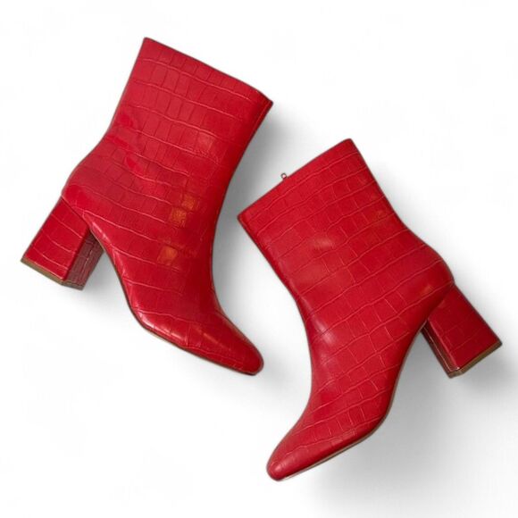 JOURNEE Womens Trevi Inside Zip RED Block Heel Boots, Size 9 - Picture 1 of 12